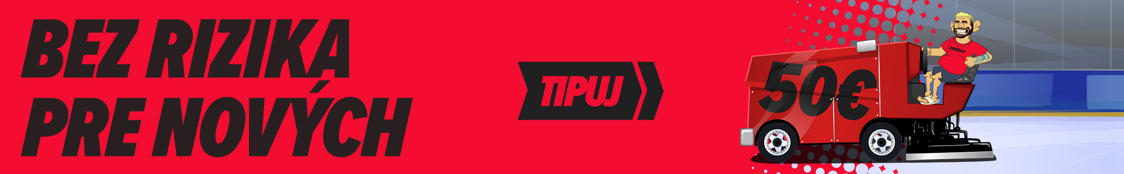 Kreslený Attila na červenej hokejovej rolbe a ľadovej ploche prináša prvú stávku bez rizika za 100 €